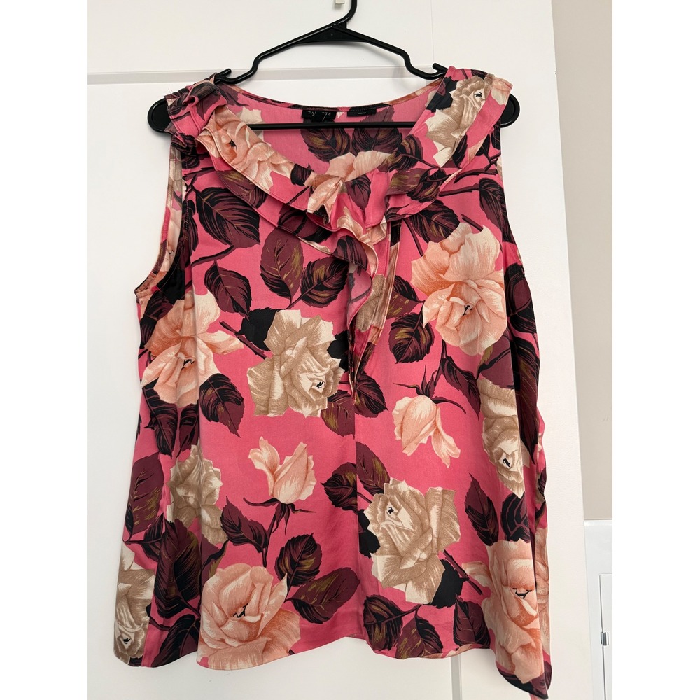 Talbots Pink Floral Ruffle Neck Sleeveless Blouse Stretch Top Womens 16